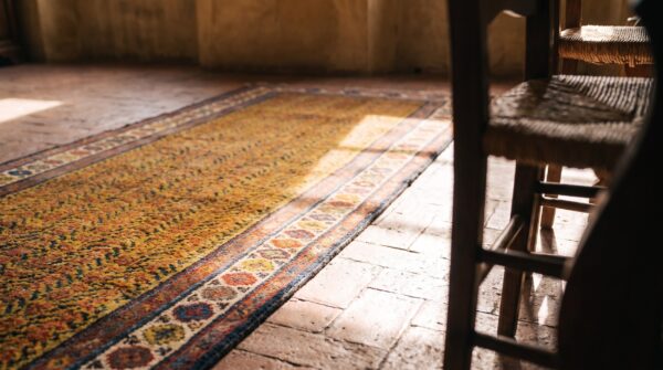 Antique n. W. Persian hallway runner wool yellow rug 7 Antique n. W. Persian hallway runner wool yellow rug (sku 21106) - in-room detail
