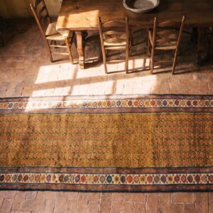 Antique N.W. Persian Hallway Runner Wool Yellow Rug (SKU 21106) - styled overhead view