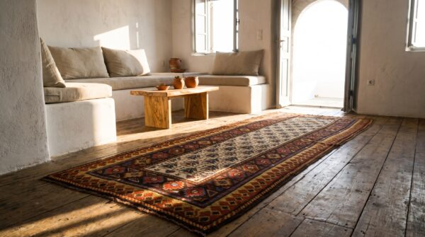 Antique n. W. Persian ivory 1870s hallway runner rug 8 Antique n. W. Persian ivory 1870s hallway runner rug (sku 22115) - room view