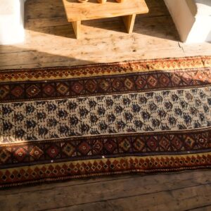 Antique N.W. Persian Ivory 1870s Hallway Runner Rug (SKU 22115) - styled overhead view