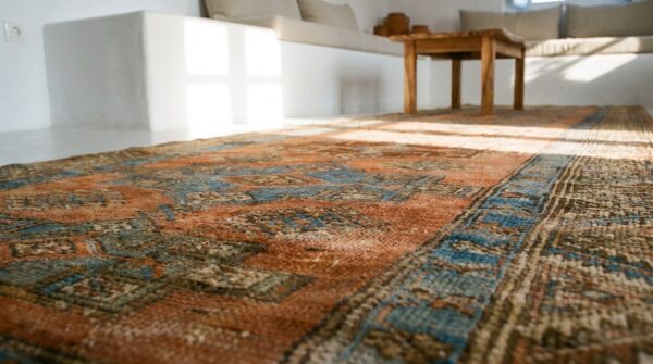 Antique n. W. Persian karajeh runner 2'10"×17'10" salmon & ivory long format, circa 1920 (sku 18814) - in-room detail