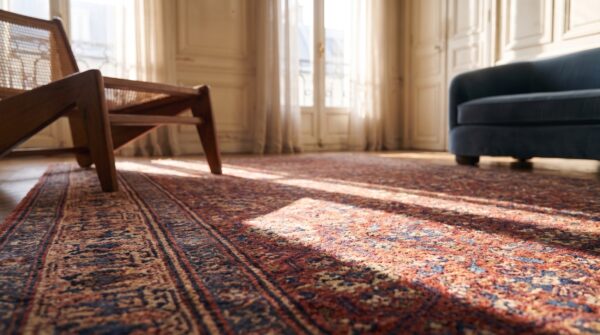 Antique n. W. Persian large hallway runner wool coral rug 6 Antique n. W. Persian large hallway runner wool coral rug (sku 21069) - in-room detail