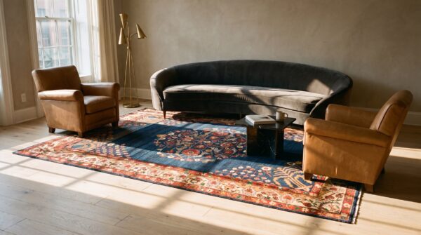 Antique n. W. Persian persian medallion knotted rug 8 Antique n. W. Persian persian medallion knotted rug (sku 22842) - room view