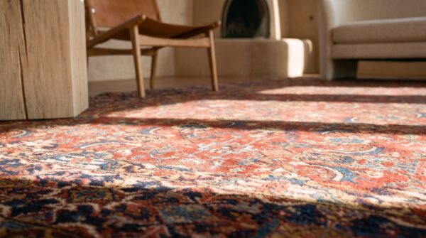 Antique n. W. Persian oversized room size wool coral rug 13 Antique n. W. Persian oversized room size wool coral rug (sku 21803) - in-room detail