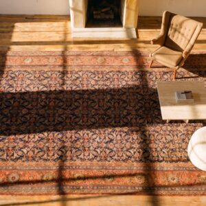 Antique N.W. Persian Oversized Room Size Wool Dark Rug (SKU 23622) - styled overhead view