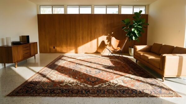 Antique n. W. Persian serapi carpet 11'10"×15'10" rust field, tan border, red medallion, 1890s 17 Antique n. W. Persian serapi carpet 11'10"×15'10" rust field, tan border, red medallion, 1890s (sku 25387) - room view