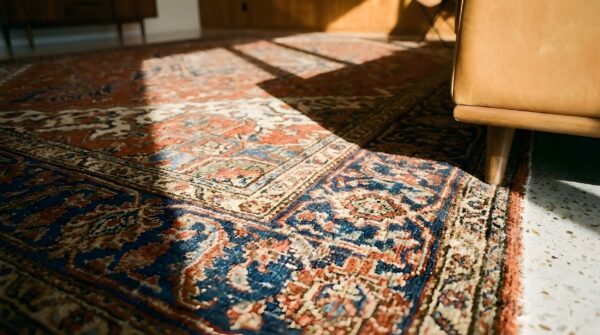Antique n. W. Persian serapi carpet 11'10"×15'10" rust field, tan border, red medallion, 1890s 18 Antique n. W. Persian serapi carpet 11'10"×15'10" rust field, tan border, red medallion, 1890s (sku 25387) - in-room detail