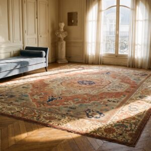Antique N.W. Persian Serapi Carpet 11'6"×15'10" Salmon Rose Medallion, 1880s (SKU 21097) - room view