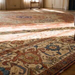 Antique N.W. Persian Serapi Carpet 11'6"×15'10" Salmon Rose Medallion, 1880s (SKU 21097) - in-room detail