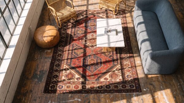 Antique n. W. Persian small scatter size wool rug 2 Antique n. W. Persian small scatter size wool rug (sku 20416) - styled overhead view