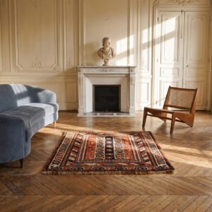 Antique N.W. Persian Small Square Scatter Size Wool Red Rug (SKU 22989) - room view