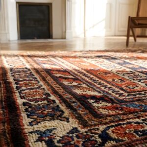 Antique N.W. Persian Small Square Scatter Size Wool Red Rug (SKU 22989) - in-room detail