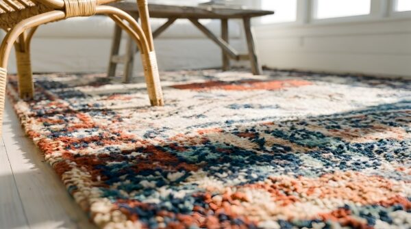 Antique n. W. Persian square small scatter size wool ivory beige rug (sku 24370) - in-room detail