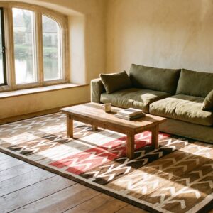 Antique Native American Tribal Geometric Design Flat Weave Navajo Rug (SKU 25282) - room view