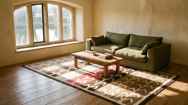 Antique native american tribal geometric design flat weave navajo rug 10 Antique native american tribal geometric design flat weave navajo rug (sku 25282) - room view