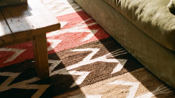 Antique native american tribal geometric design flat weave navajo rug 11 Antique native american tribal geometric design flat weave navajo rug (sku 25282) - in-room detail