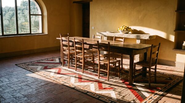 Antique native american tribal geometric flat weave kilim rug 8 Antique native american tribal geometric flat weave kilim rug (sku 25287) - room view
