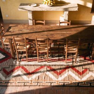 Antique Native American Tribal Geometric Flat Weave Kilim Rug (SKU 25287) - styled overhead view