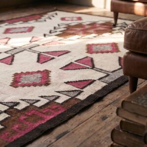 Antique Native American Tribal Geometric Patterned Flat Weave Navajo Area Rug (SKU 20315) - in-room detail