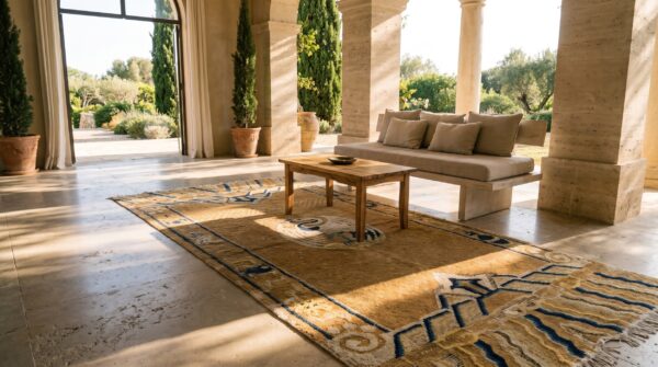 Natural color antique chinese white crane design mid 19th century ningxia rug 7 Natural color antique chinese white crane design mid 19th century ningxia rug (sku 25289) - room view