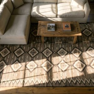 Antique Navajo American Allover Geometric Grey 1930s Rug (SKU 23790) - styled overhead view