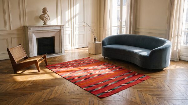 Antique navajo american coral 1890s rug 11 Antique navajo american coral 1890s rug (sku 21434) - room view