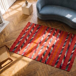 Antique Navajo American Coral 1890s Rug (SKU 21434) - styled overhead view