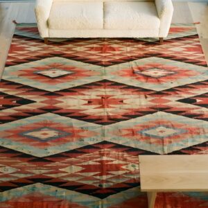 Antique Navajo American Geometric Multicolor 1890s Square Rug (SKU 25168) - styled overhead view