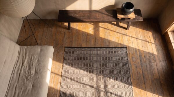 Antique navajo american gray 1940s rug 2 Antique navajo american gray 1940s rug (sku 21433) - styled overhead view