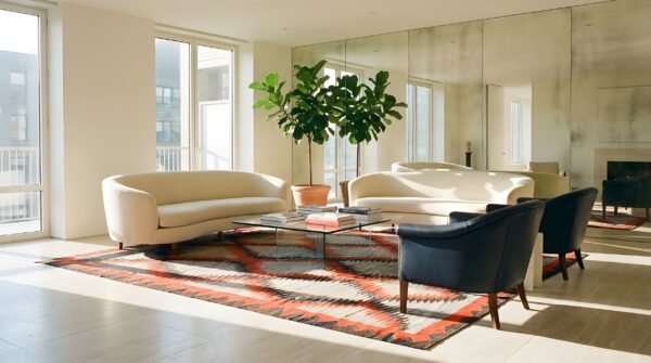Antique navajo flat weave gray color native american flat weave rug 12 Antique navajo flat weave gray color native american flat weave rug (sku 25822) - room view