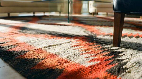 Antique navajo flat weave gray color native american flat weave rug 13 Antique navajo flat weave gray color native american flat weave rug (sku 25822) - in-room detail