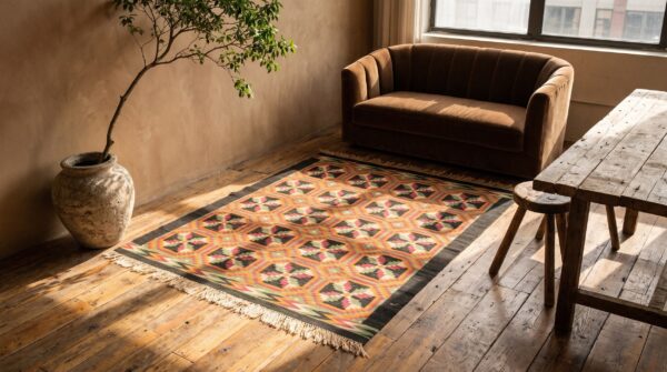 Antique navajo mexico flat weave rug 10 Antique navajo mexico flat weave rug (sku 20904) - room view