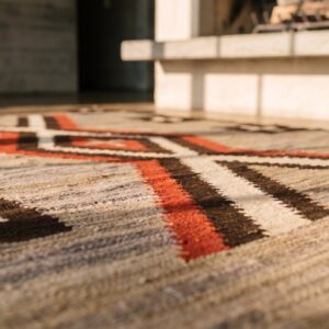 Antique Navajo Native American Earth Tone Color Flat Woven Rug (SKU 21305) - in-room detail