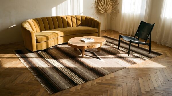 Antique navajo native american geometric flat weave rug 11 Antique navajo native american geometric flat weave rug (sku 24912) - room view