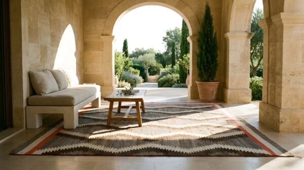 Antique navajo native american geometric flat weave gray rug 10 Antique navajo native american geometric flat weave gray rug (sku 25158) - room view