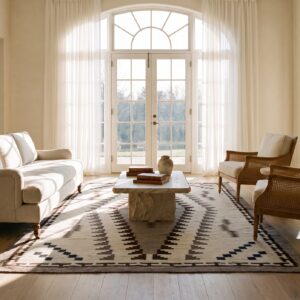 Antique Navajo Native American Medallion White and Black Color Flatweave Rug (SKU 23616) - room view