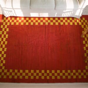 Antique Navajo - Rio Grande Small Scatter Size Wool Red Rug (SKU 25543) - styled overhead view