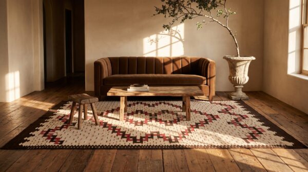 Antique navajo small scatter size wool beige rug 10 Antique navajo small scatter size wool beige rug (sku 23620) - room view