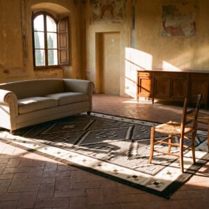 Antique Navajo Small Scatter Size Wool Gray, Ivory Beige Cream White Rug (SKU 24664) - room view