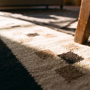 Antique Navajo Small Scatter Size Wool Gray, Ivory Beige Cream White Rug (SKU 24664) - in-room detail