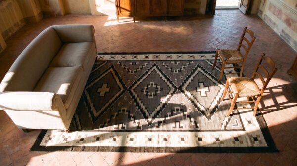 Antique navajo small scatter size wool gray, ivory beige cream white rug 2 Antique navajo small scatter size wool gray, ivory beige cream white rug (sku 24664) - styled overhead view