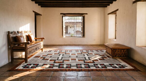 Antique navajo small scatter size wool gray, red, white rug 10 Antique navajo small scatter size wool gray, red, white rug (sku 24677) - room view