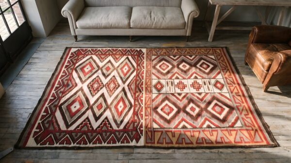 Antique navajo small scatter size wool grey color native american flatweave rug 2 Antique navajo small scatter size wool grey color native american flatweave rug (sku 22906) - styled overhead view