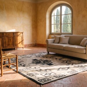 Antique Navajo Small Scatter Size Wool Ivory Beige Cream White Rug (SKU 24429) - room view