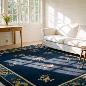 Antique Navy Blue Allover Floral Chinese Square Peking Rug (SKU 25120) - room view