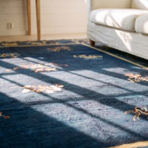 Antique Navy Blue Allover Floral Chinese Square Peking Rug (SKU 25120) - in-room detail