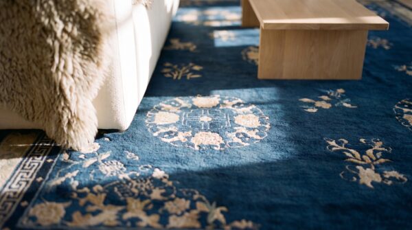 Antique navy blue chinese room size peking carpet (sku 21788) - in-room detail