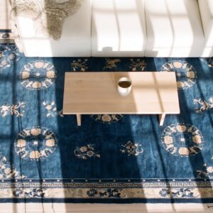 Antique Navy Blue Chinese Room Size Peking Carpet (SKU 21788) - styled overhead view