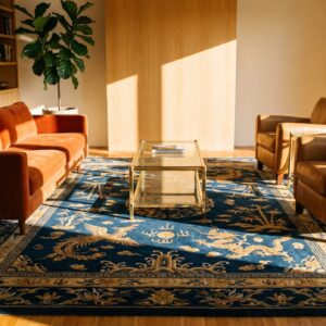 Navy Blue Color Artistic Antique Wool Pile Chinese Peking Rug (SKU 25070) - room view