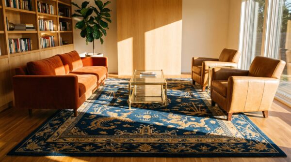 Navy blue color artistic antique wool pile chinese peking rug (sku 25070) - room view